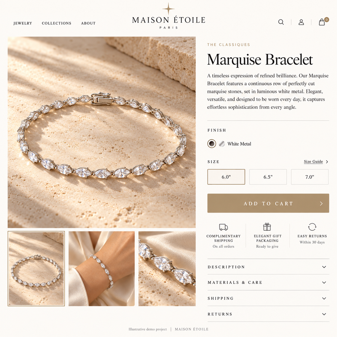 Illustrative jewelry product page