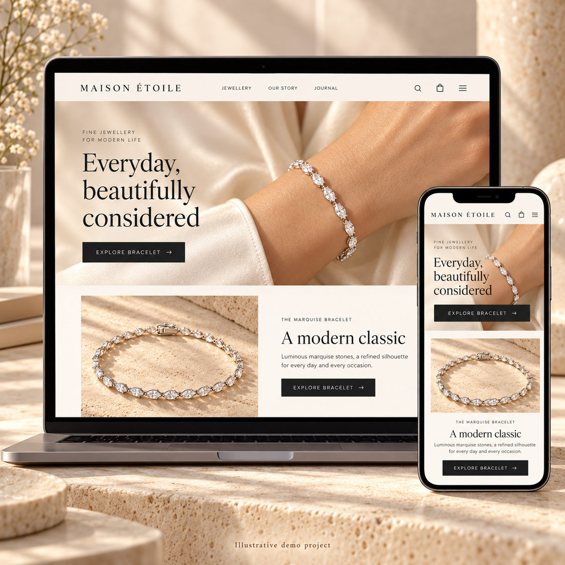 Illustrative jewelry store homepage