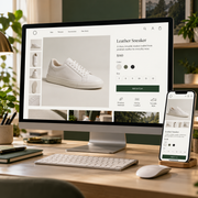 Illustrative ecommerce sneaker product page shown on desktop and mobile