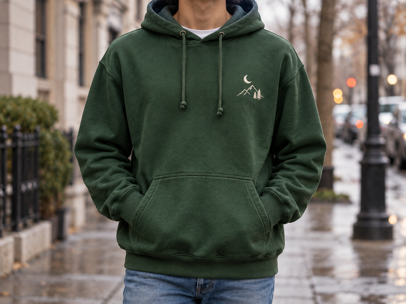 Same illustrative hoodie in lifestyle setting