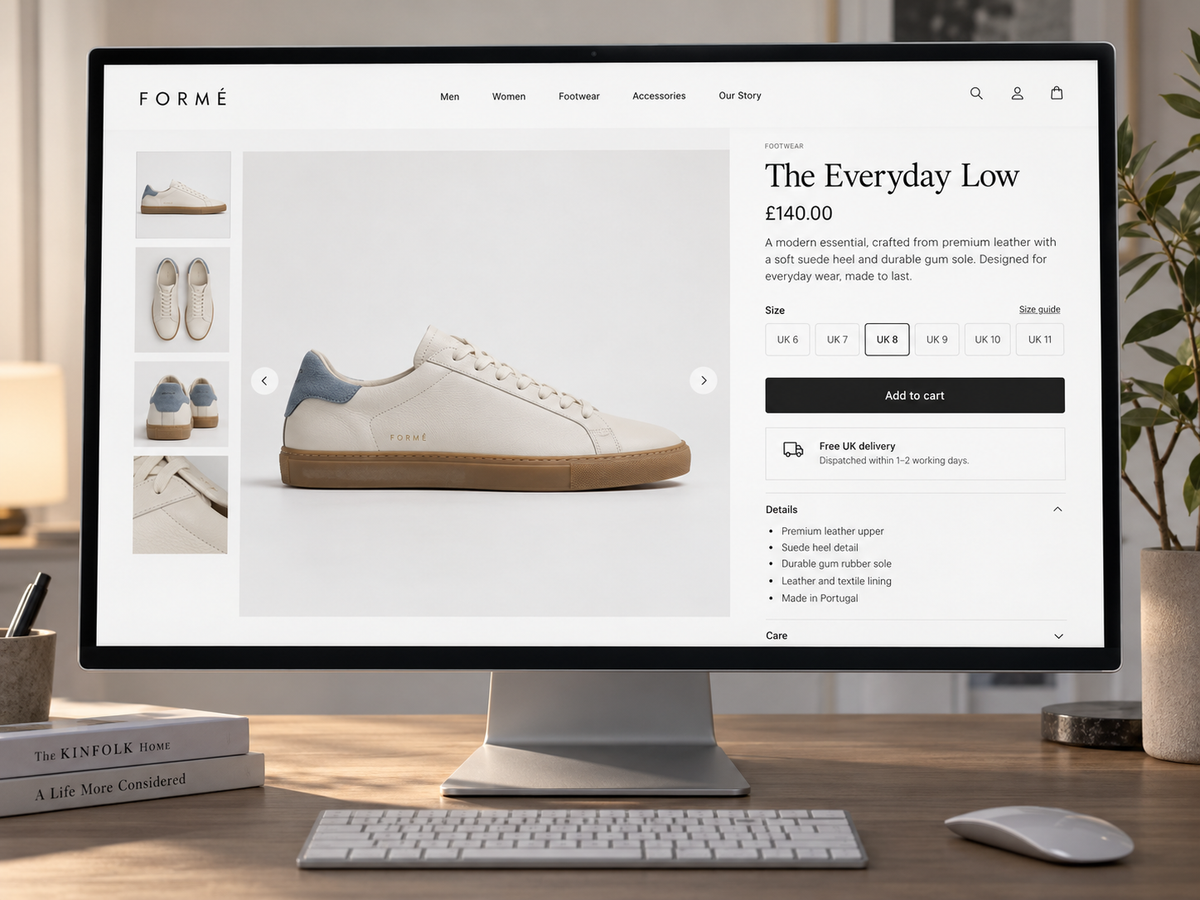 Illustrative desktop sneaker product page design