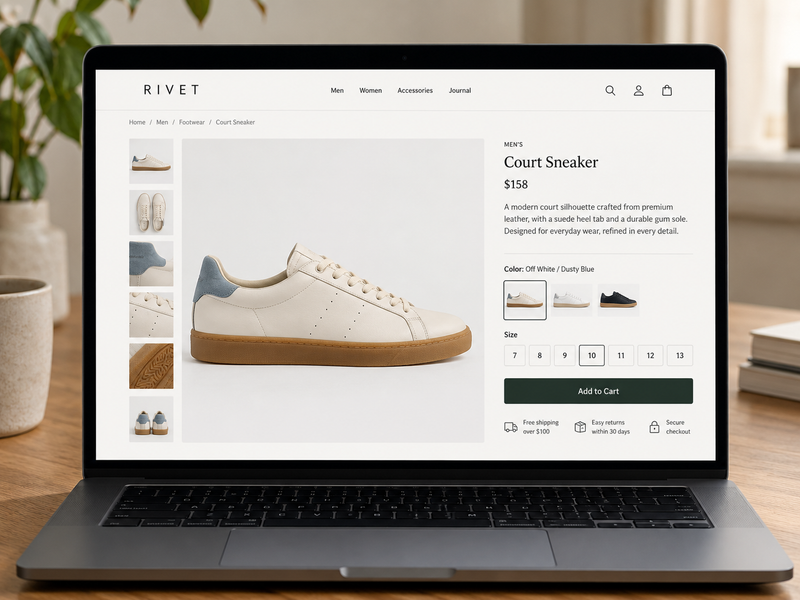 Separate illustrative sneaker product detail interface