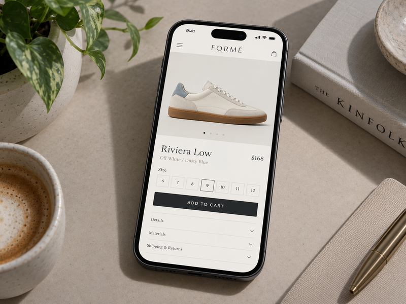 Illustrative mobile sneaker product page layout