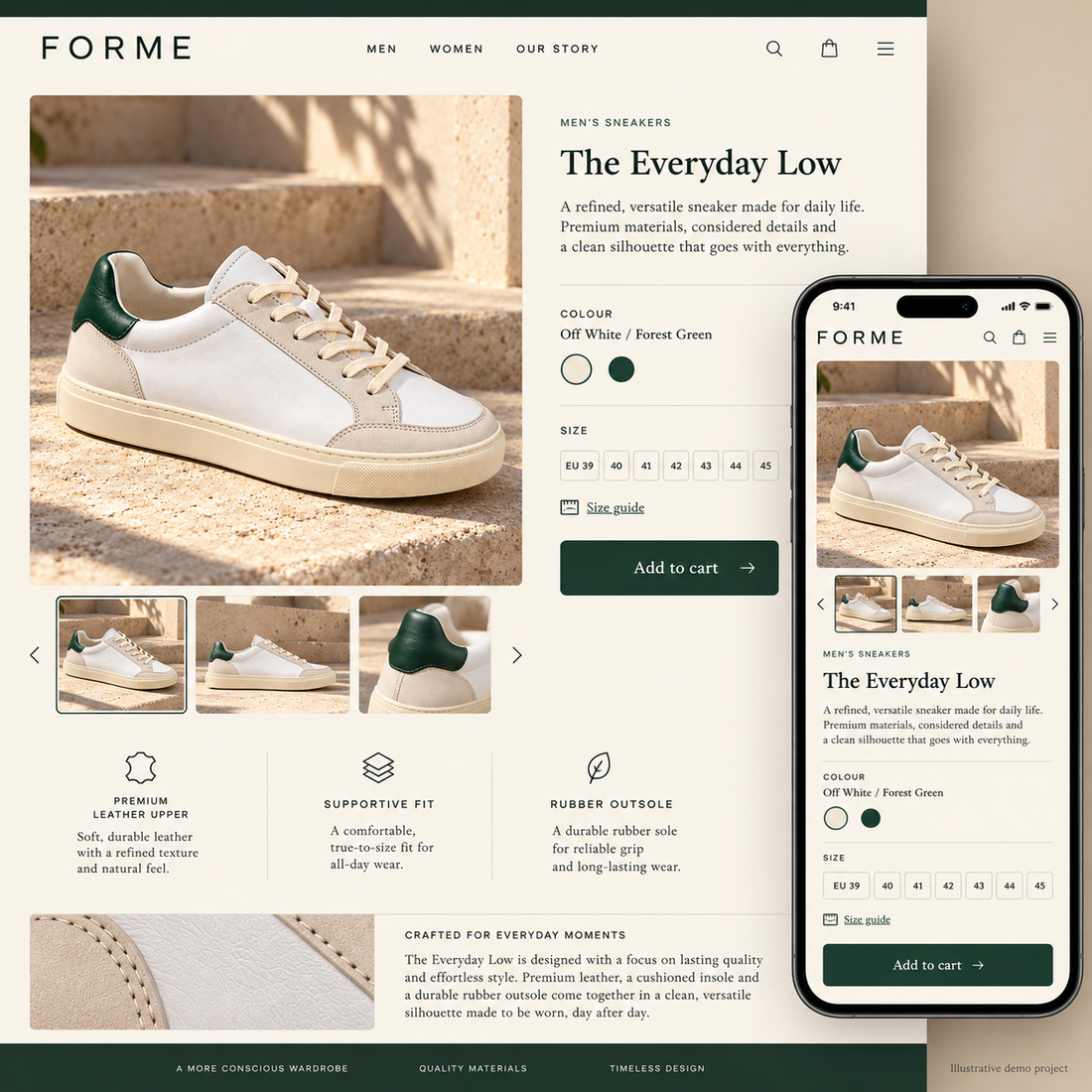 Separate illustrative sneaker storefront concept